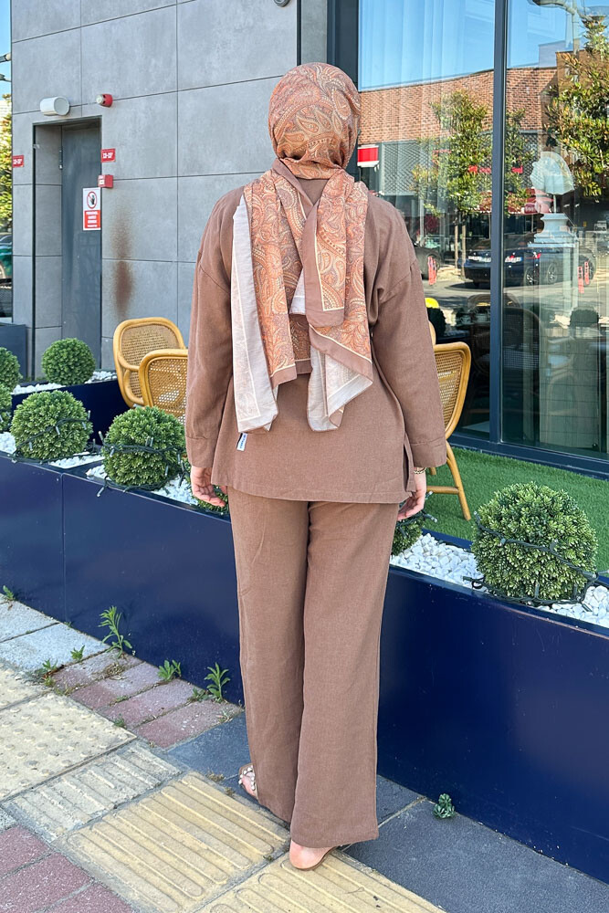 Anastasia Keten Takım - Kahverengi - 8