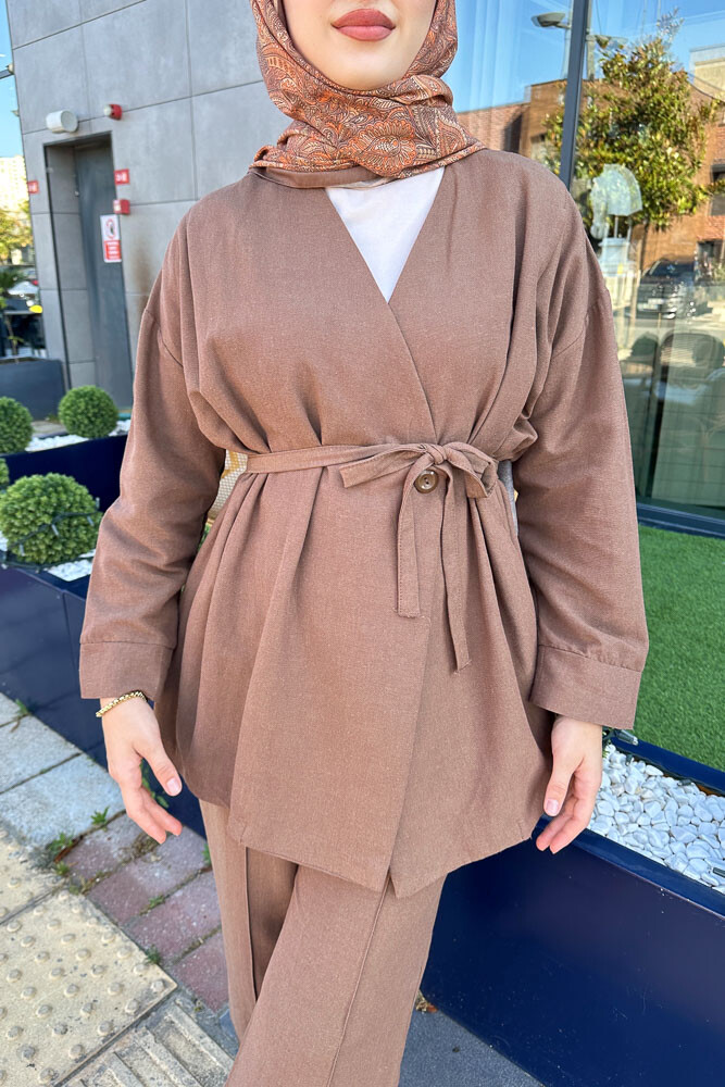 Anastasia Keten Takım - Kahverengi - 6
