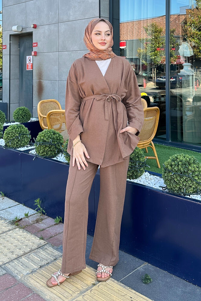 Anastasia Keten Takım - Kahverengi - 1