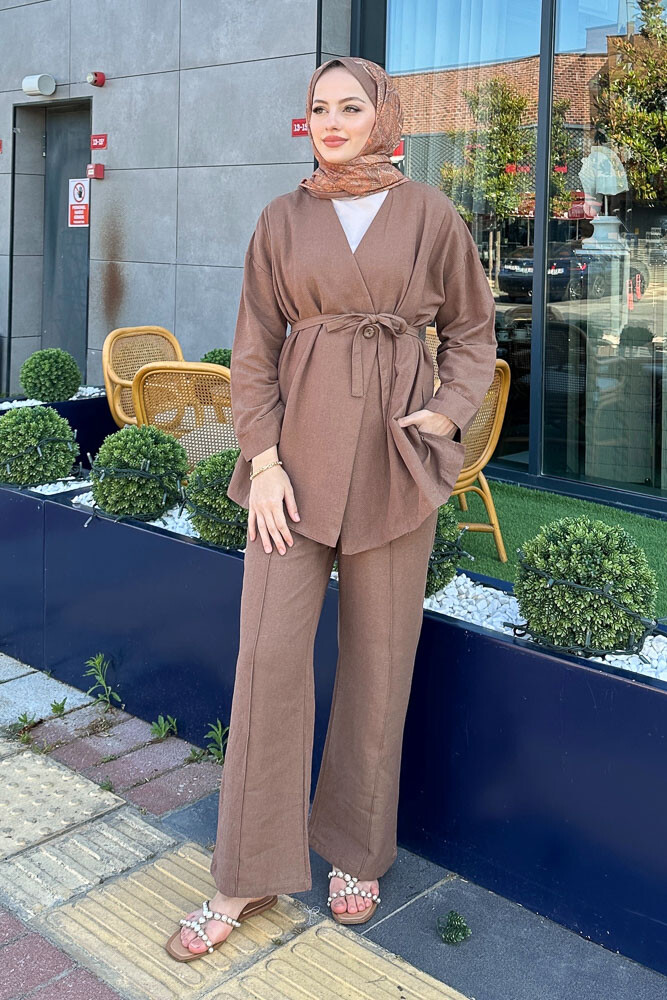 Anastasia Keten Takım - Kahverengi - 5