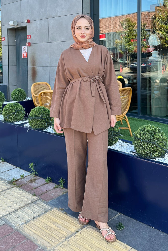 Anastasia Keten Takım - Kahverengi - 3