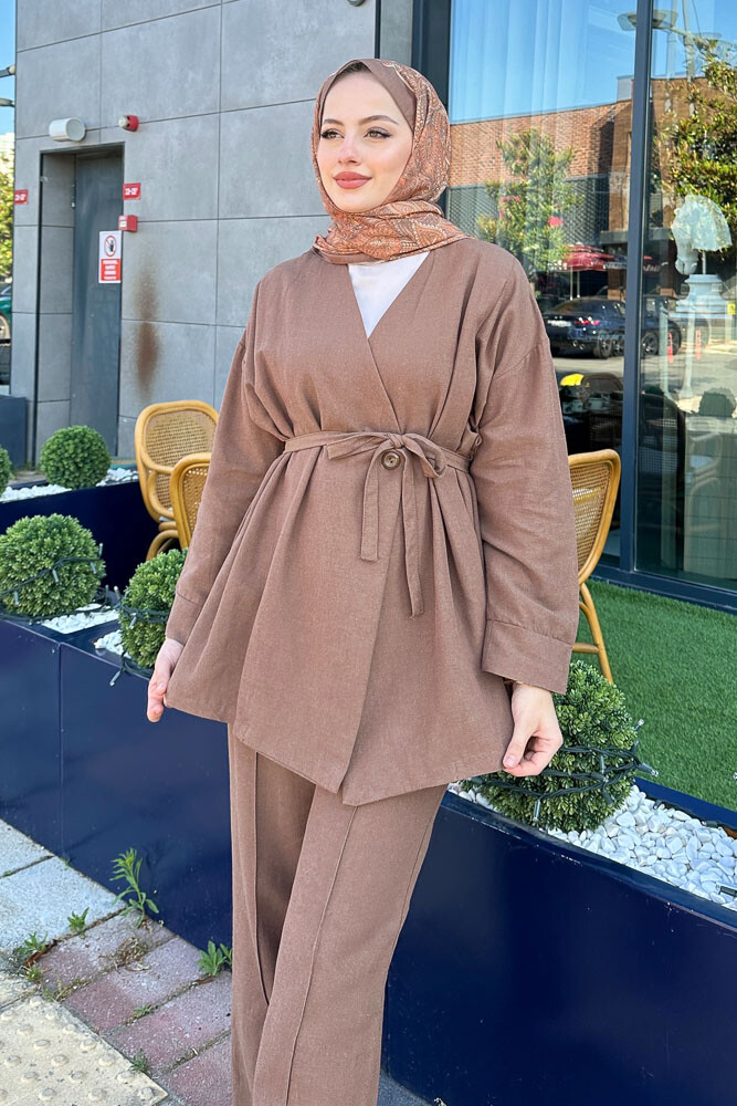 Anastasia Keten Takım - Kahverengi - 4