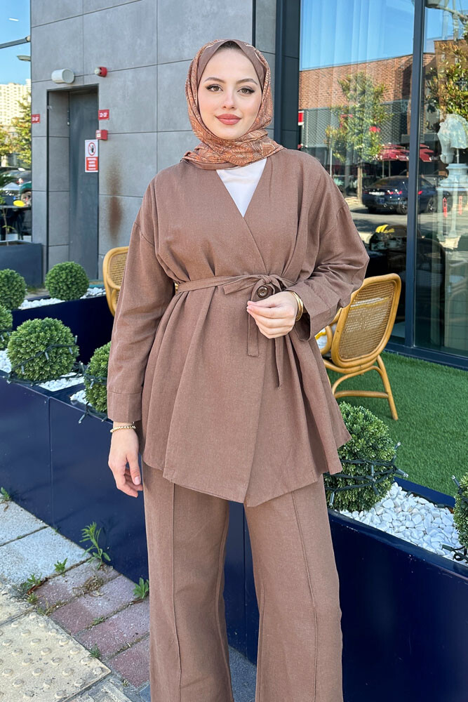 Anastasia Keten Takım - Kahverengi - 7