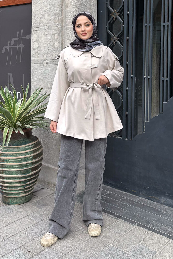 Apoletli Kısa Trenç - Bej - HEWES (3)