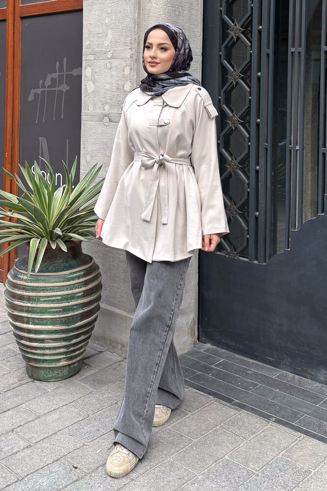 Apoletli Kısa Trenç - Bej - HEWES (4)