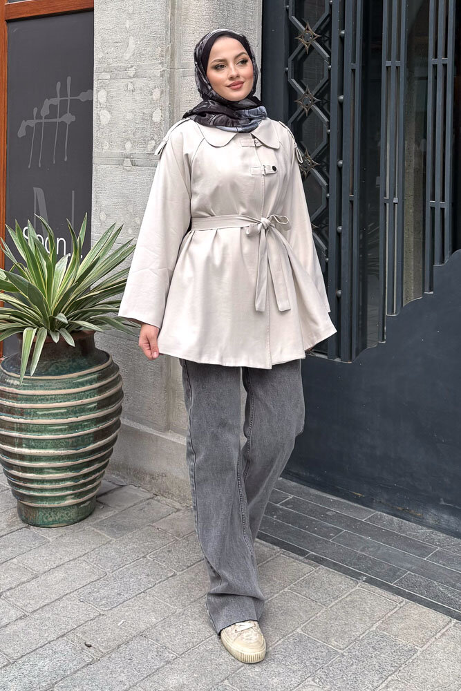 Apoletli Kısa Trenç - Bej - HEWES (1)