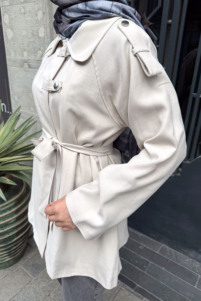 Apoletli Kısa Trenç - Bej - HEWES (5)