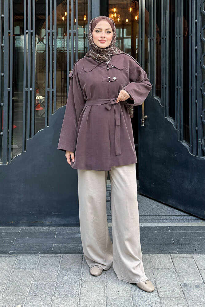 Apoletli Kısa Trenç - Kahverengi - HEWES (3)