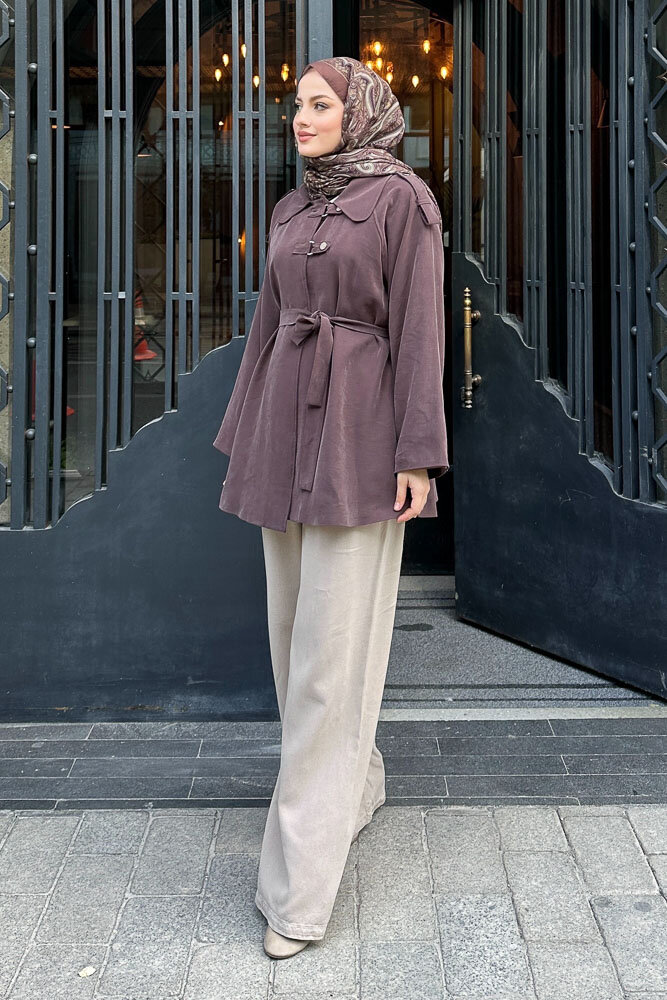 Apoletli Kısa Trenç - Kahverengi - HEWES (4)