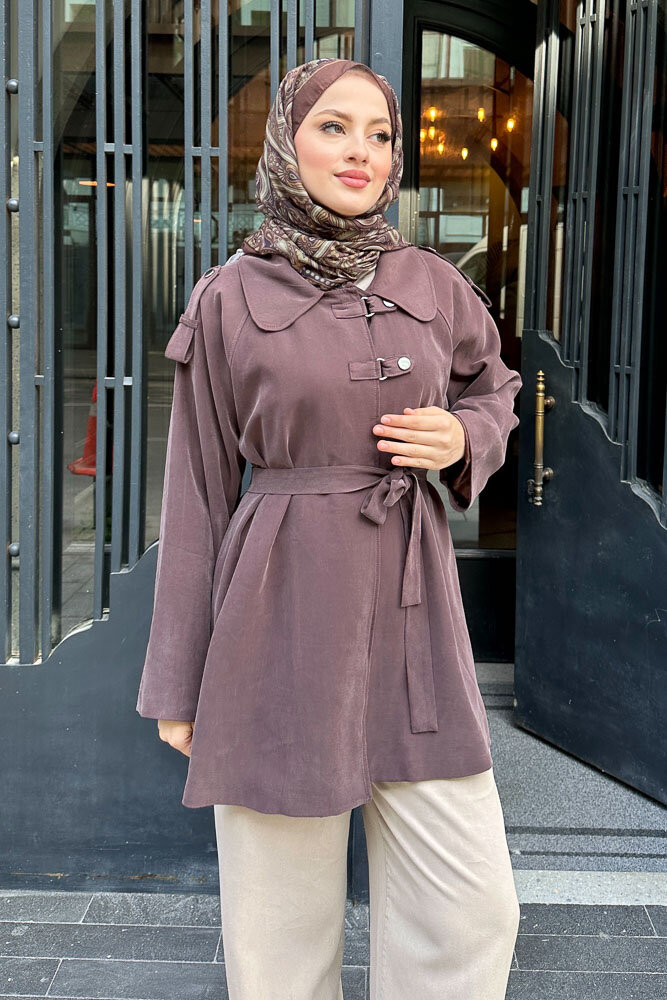 Apoletli Kısa Trenç - Kahverengi - HEWES (5)