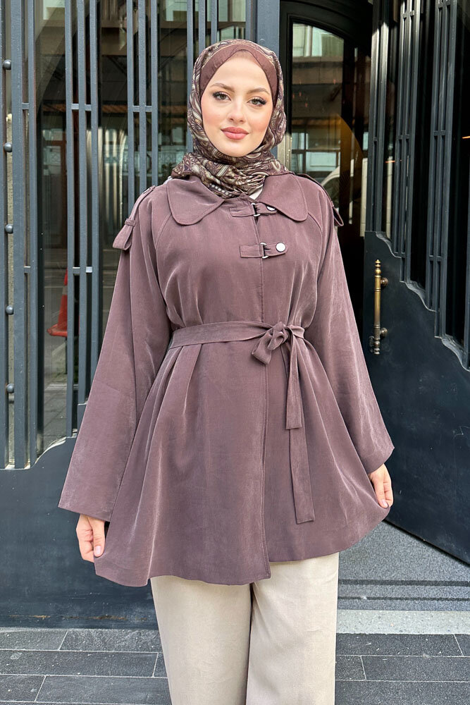 Apoletli Kısa Trenç - Kahverengi - HEWES (1)