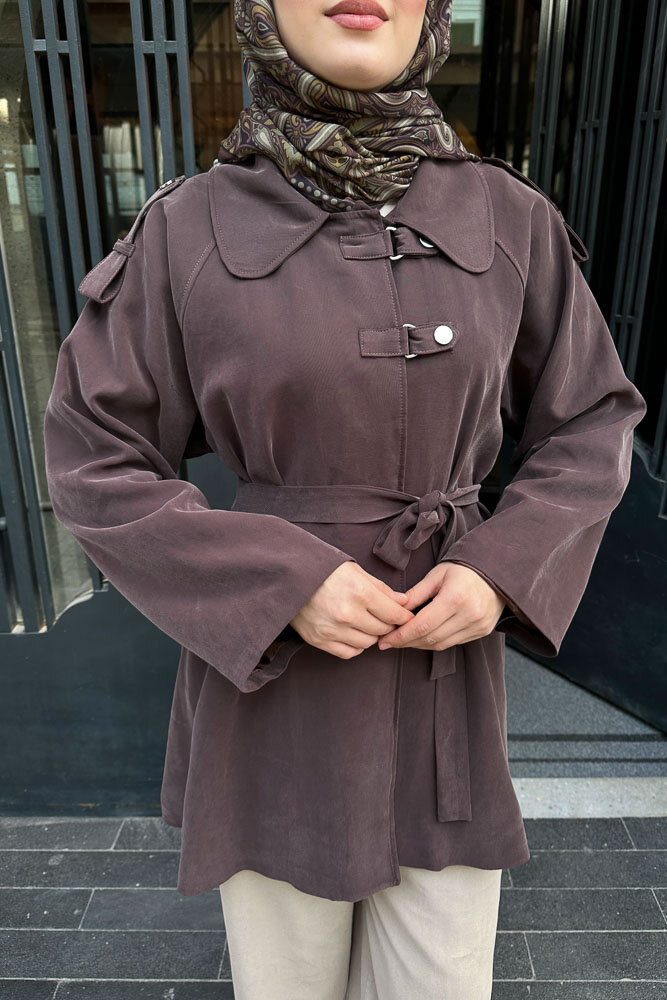 Apoletli Kısa Trenç - Kahverengi - 3