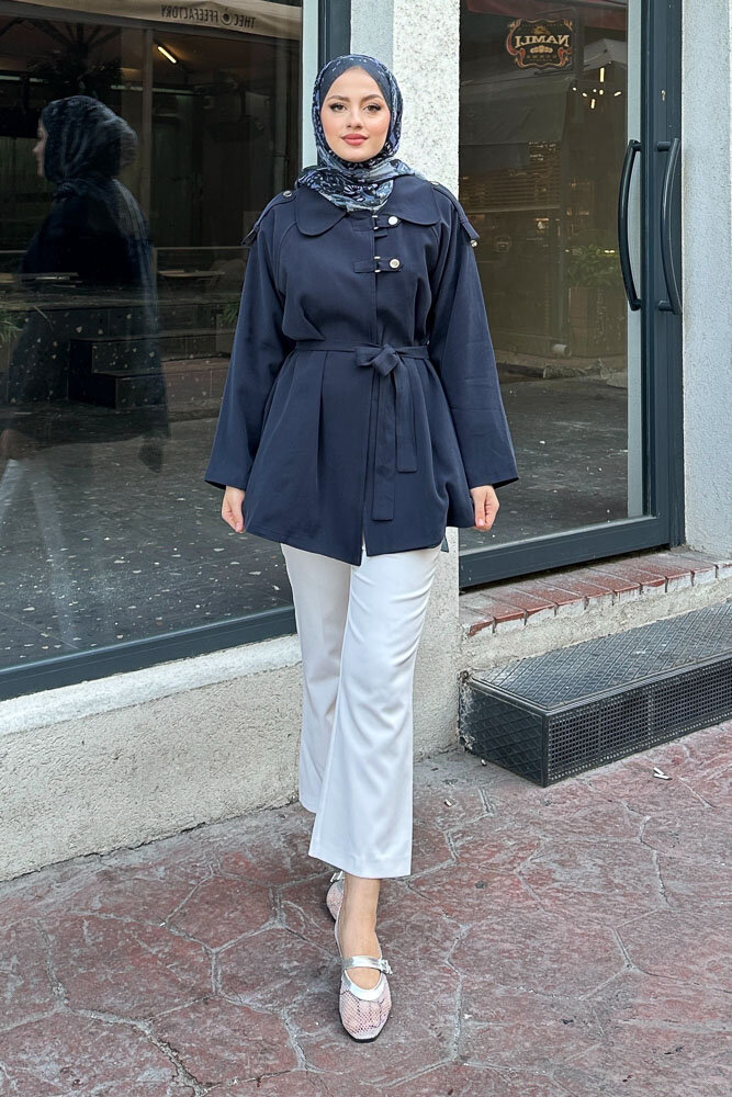 Apoletli Kısa Trenç - Lacivert - HEWES (3)