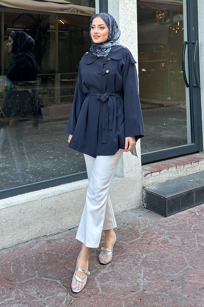 Apoletli Kısa Trenç - Lacivert - HEWES (5)