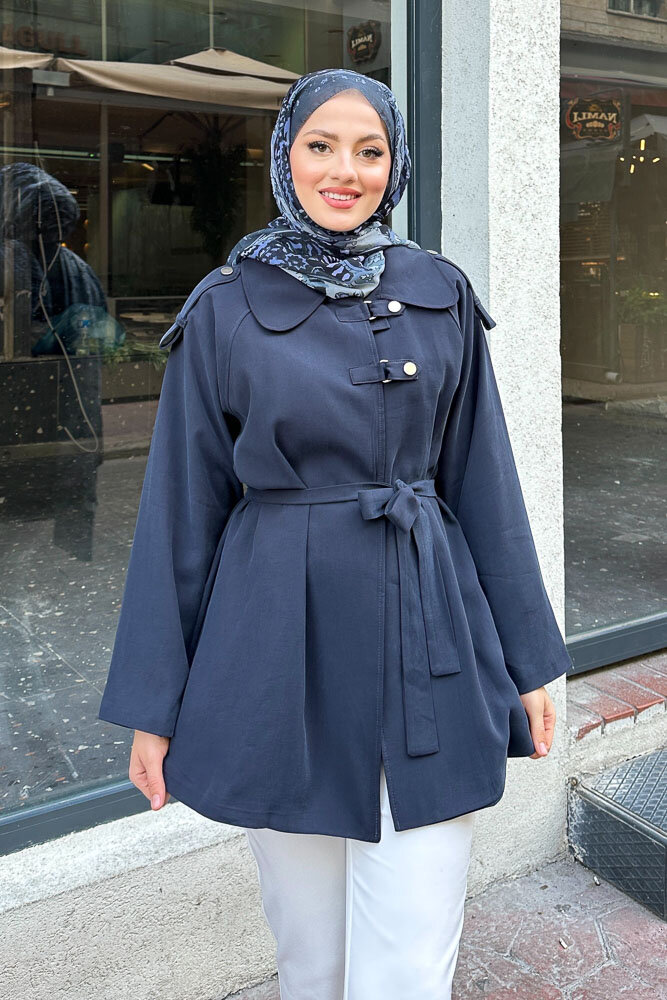 Apoletli Kısa Trenç - Lacivert - 7