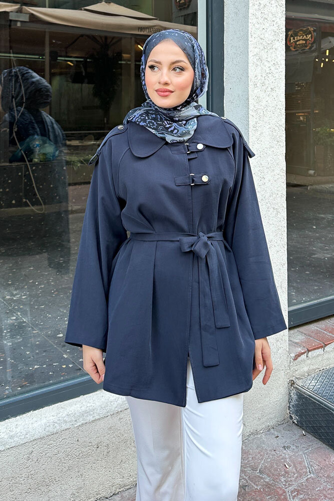 Apoletli Kısa Trenç - Lacivert - HEWES (1)