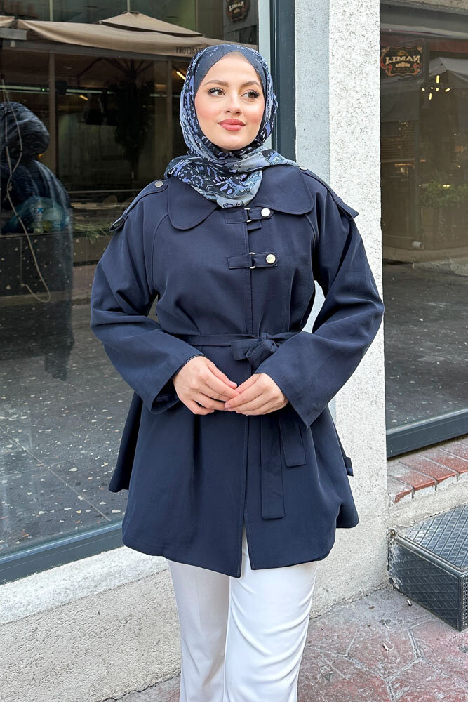 Apoletli Kısa Trenç - Lacivert - HEWES (4)