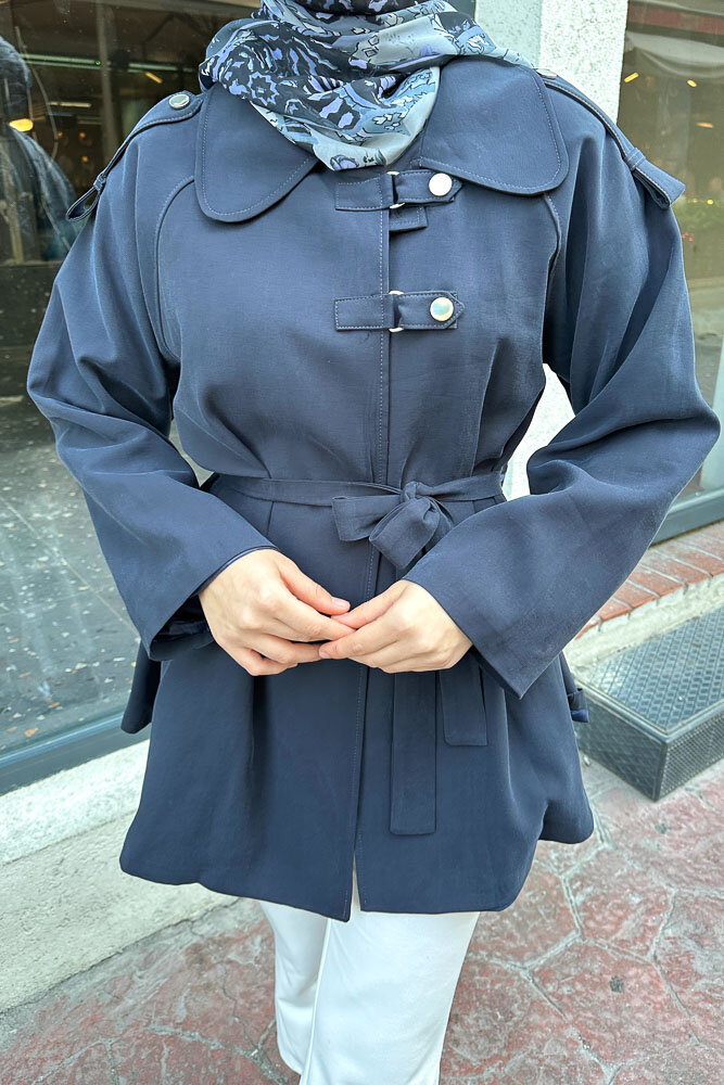 Apoletli Kısa Trenç - Lacivert - HEWES (2)