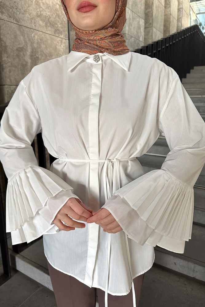 Apollo Kolları Fırfırlı Gömlek - Ekru - HENZA (4)