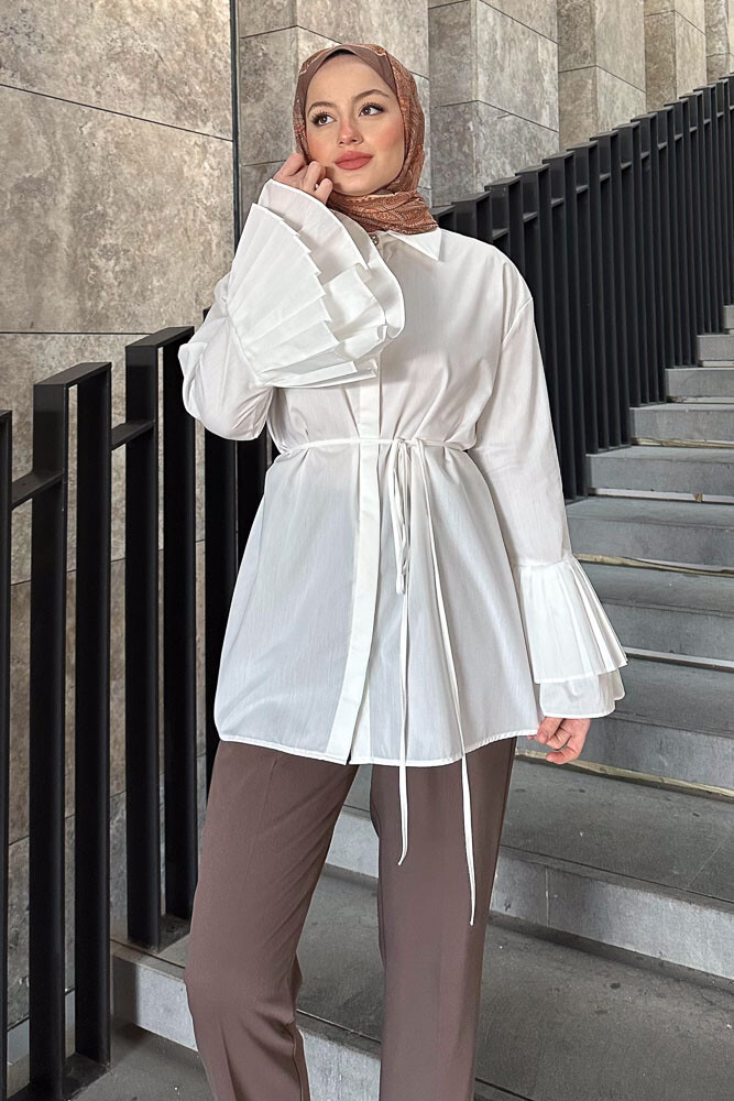 Apollo Kolları Fırfırlı Gömlek - Ekru - HENZA (2)