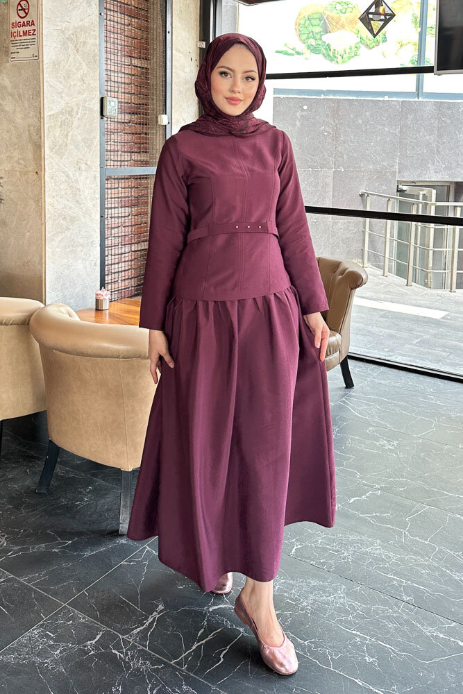 Aria Kemerli Elbise - Bordo - 5