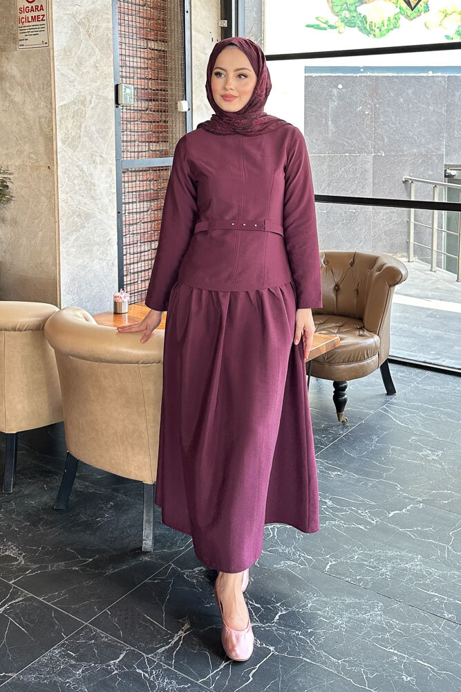 Aria Kemerli Elbise - Bordo 
