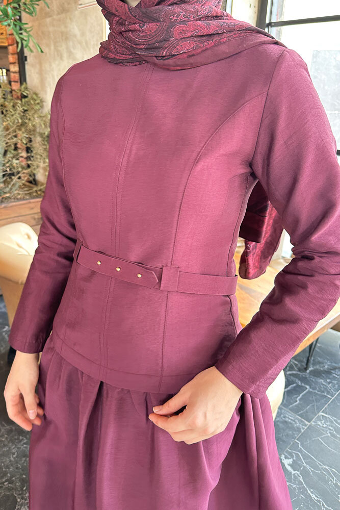 Aria Kemerli Elbise - Bordo - 3