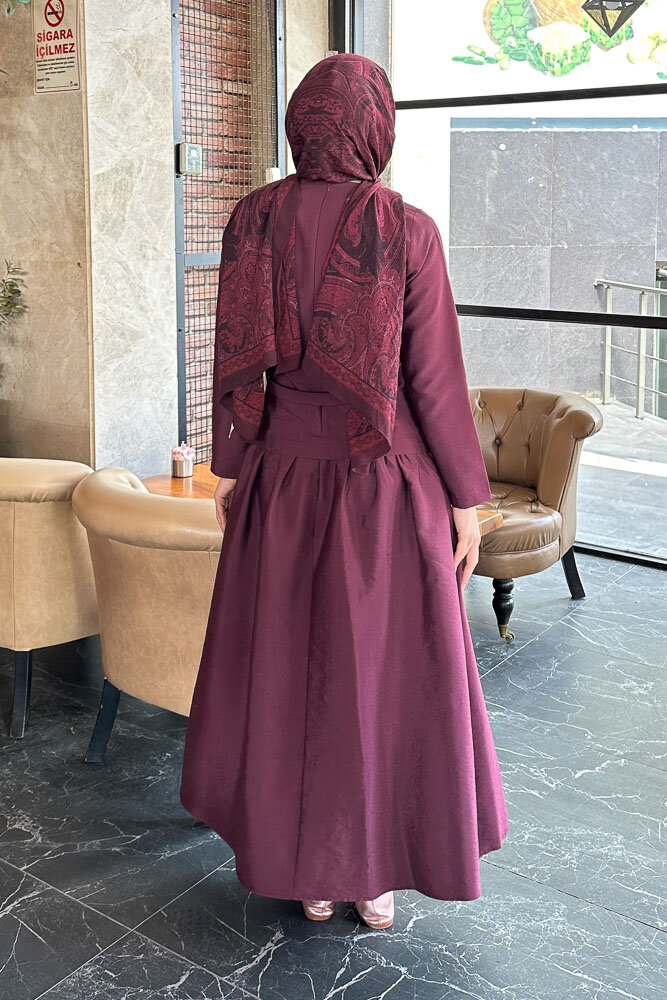 Aria Kemerli Elbise - Bordo - HEWES (5)