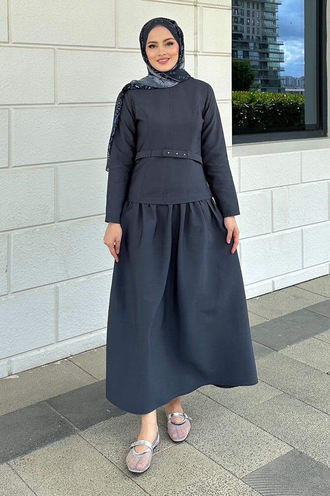 Aria Kemerli Elbise - İndigo - HEWES (5)