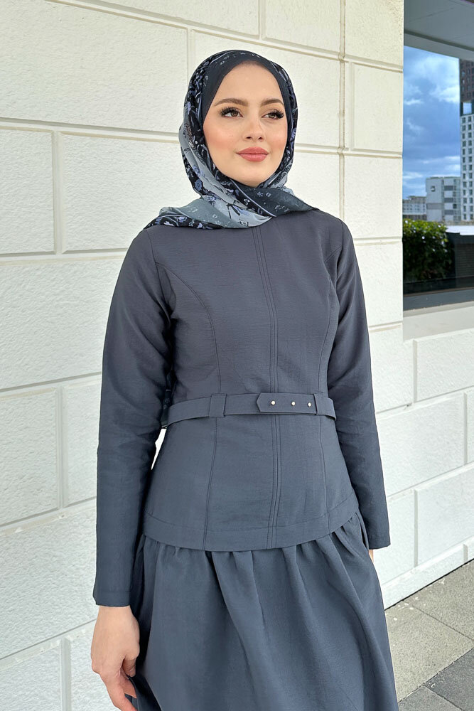 Aria Kemerli Elbise - İndigo - 7