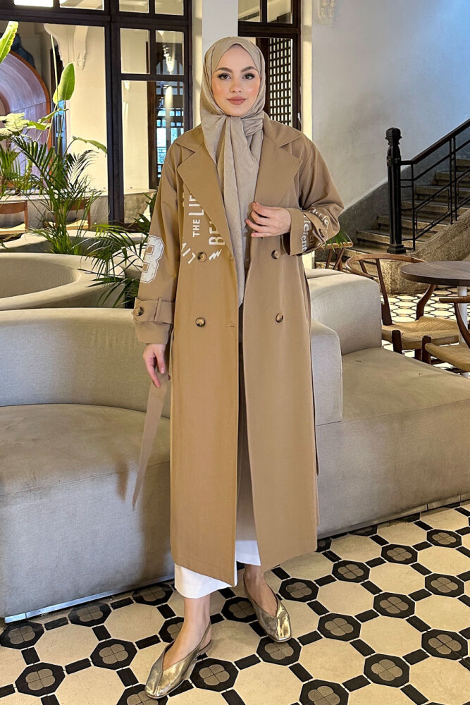 Zayne Kol Kemerli Trençkot - Camel - 1