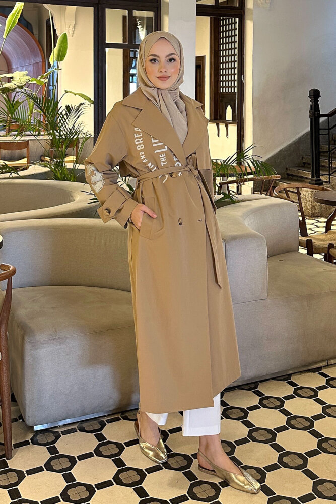 Zayne Kol Kemerli Trençkot - Camel - 6