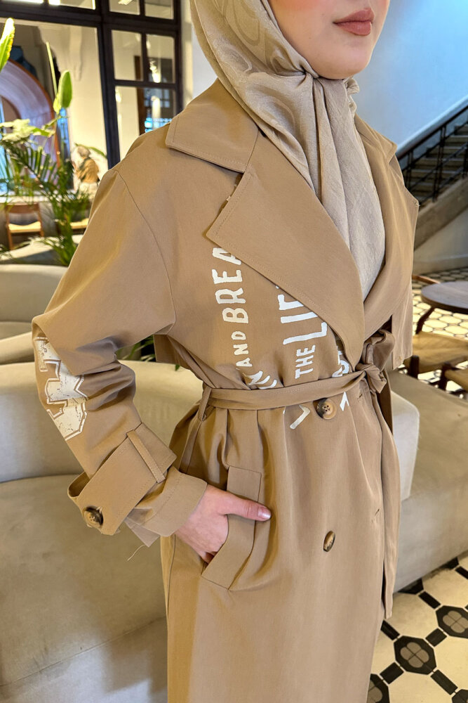 Zayne Kol Kemerli Trençkot - Camel - 5