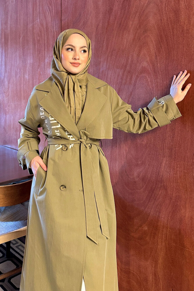Zayne Kol Kemerli Trençkot - Haki - 6