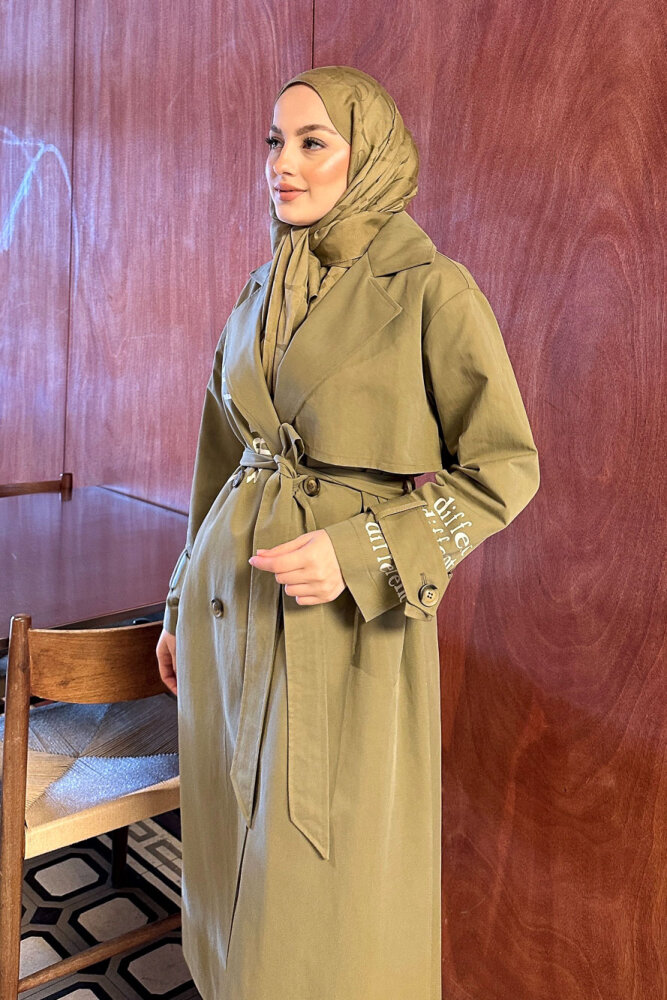 Zayne Kol Kemerli Trençkot - Haki - 8