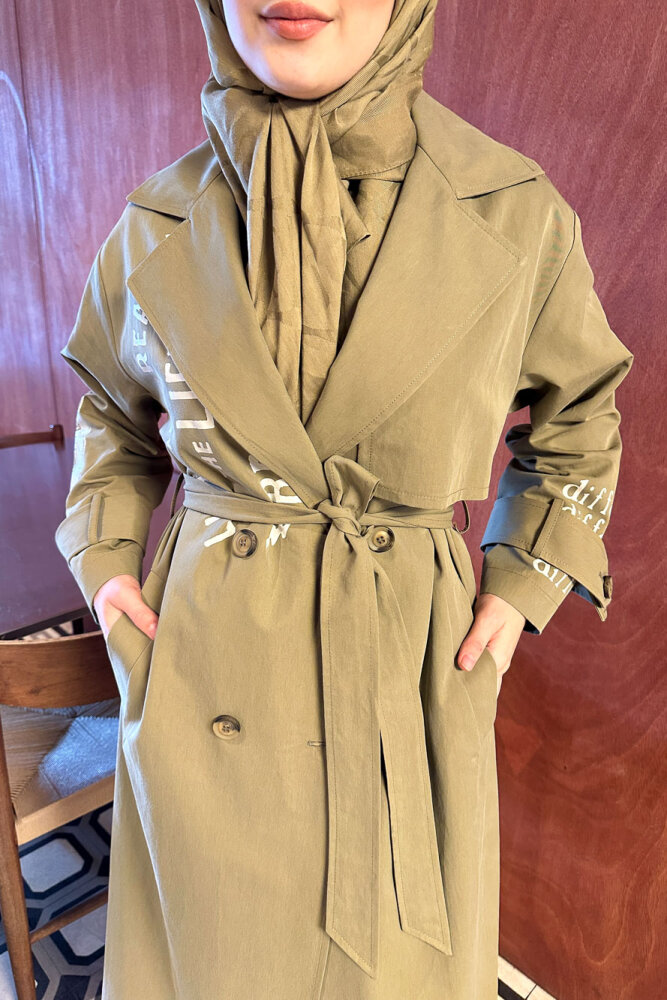Zayne Kol Kemerli Trençkot - Haki - 7