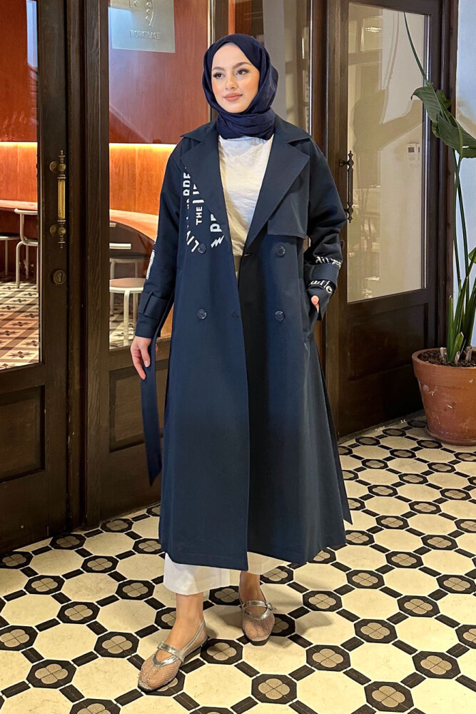 Zayne Kol Kemerli Trençkot - Lacivert - 4