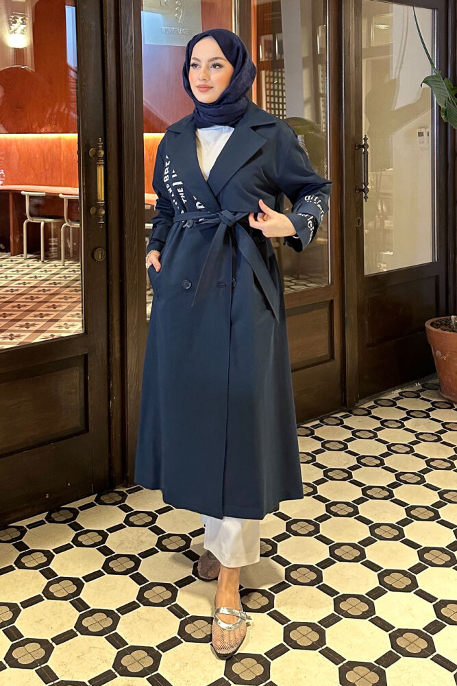 Zayne Kol Kemerli Trençkot - Lacivert - PUANE (4)