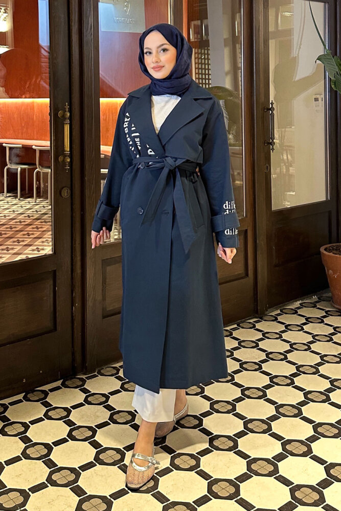 Zayne Kol Kemerli Trençkot - Lacivert 