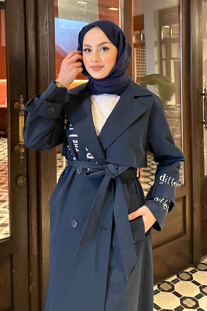 Zayne Kol Kemerli Trençkot - Lacivert - 2