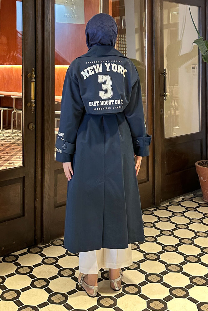 Zayne Kol Kemerli Trençkot - Lacivert - 3