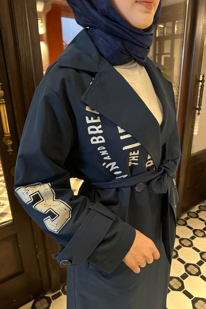 Zayne Kol Kemerli Trençkot - Lacivert - 8