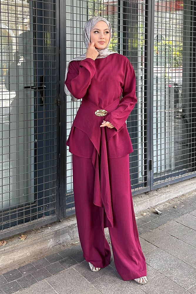 Arin Kemer Detaylı Takım - Bordo - 7