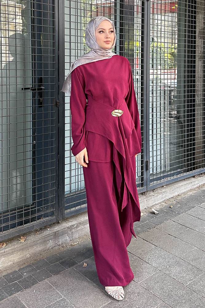 Arin Kemer Detaylı Takım - Bordo - 5