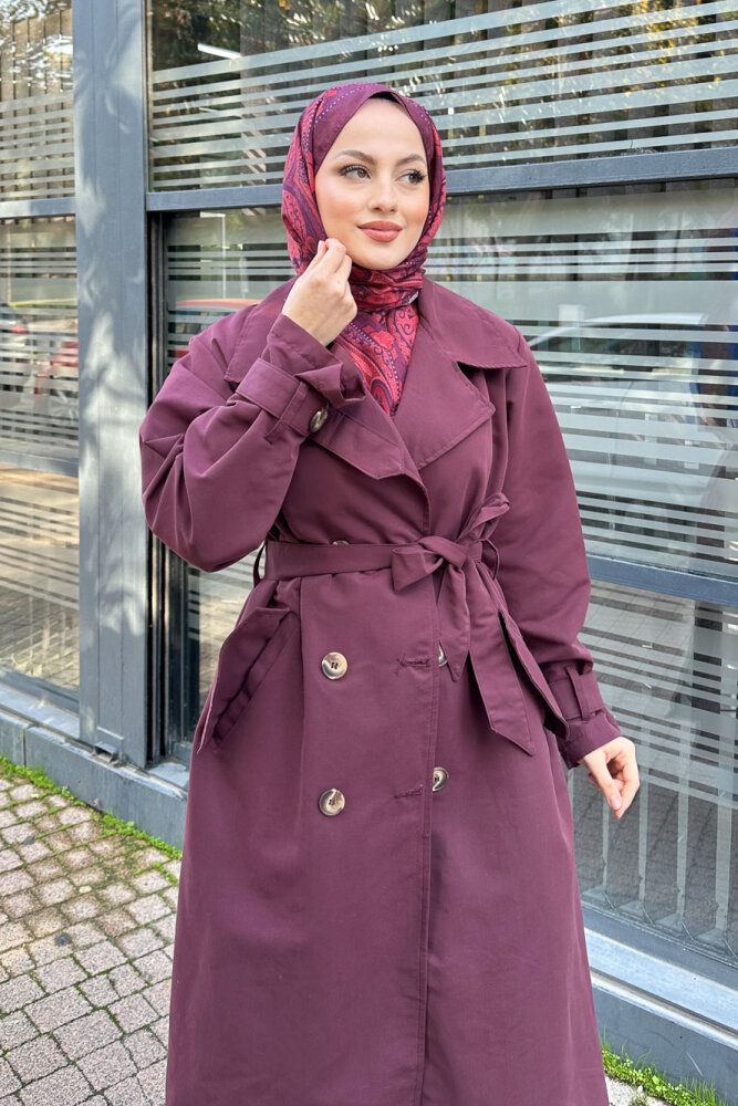 Arka Pile Detaylı Trençkot - Bordo - 7