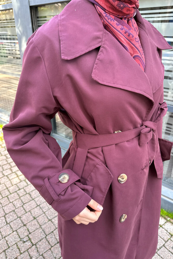 Arka Pile Detaylı Trençkot - Bordo - HENZA (5)