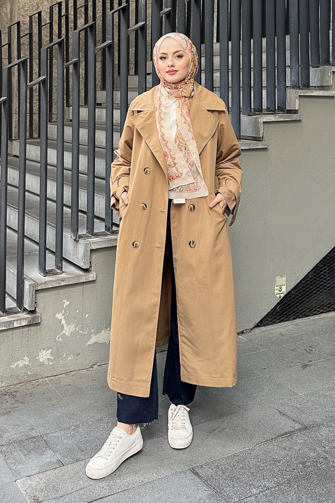 Arka Pile Detaylı Trençkot - Camel - HENZA (3)