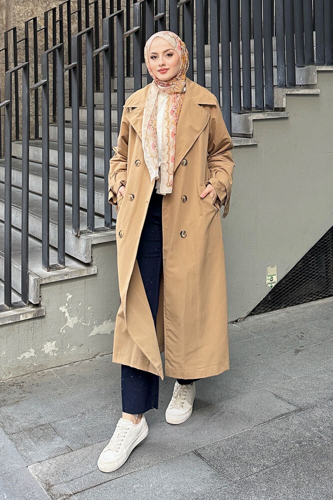 Arka Pile Detaylı Trençkot - Camel - 1