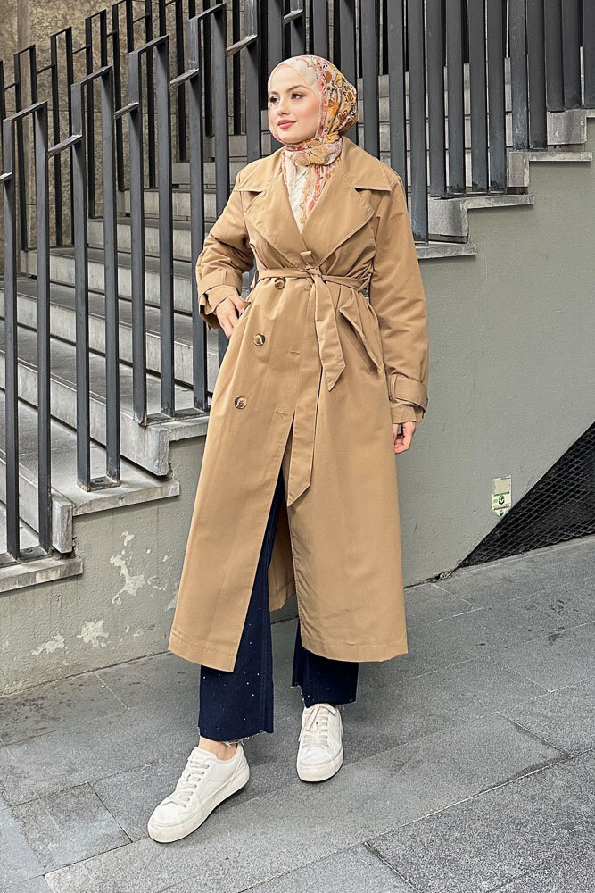 Arka Pile Detaylı Trençkot - Camel - 8