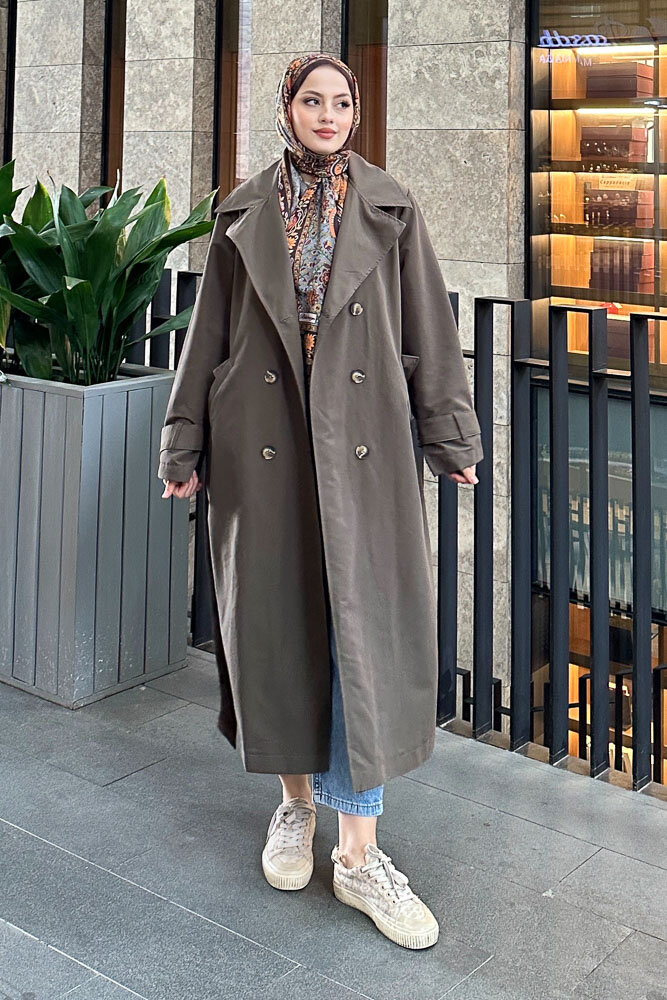 Arka Pile Detaylı Trençkot - Haki - HENZA (3)